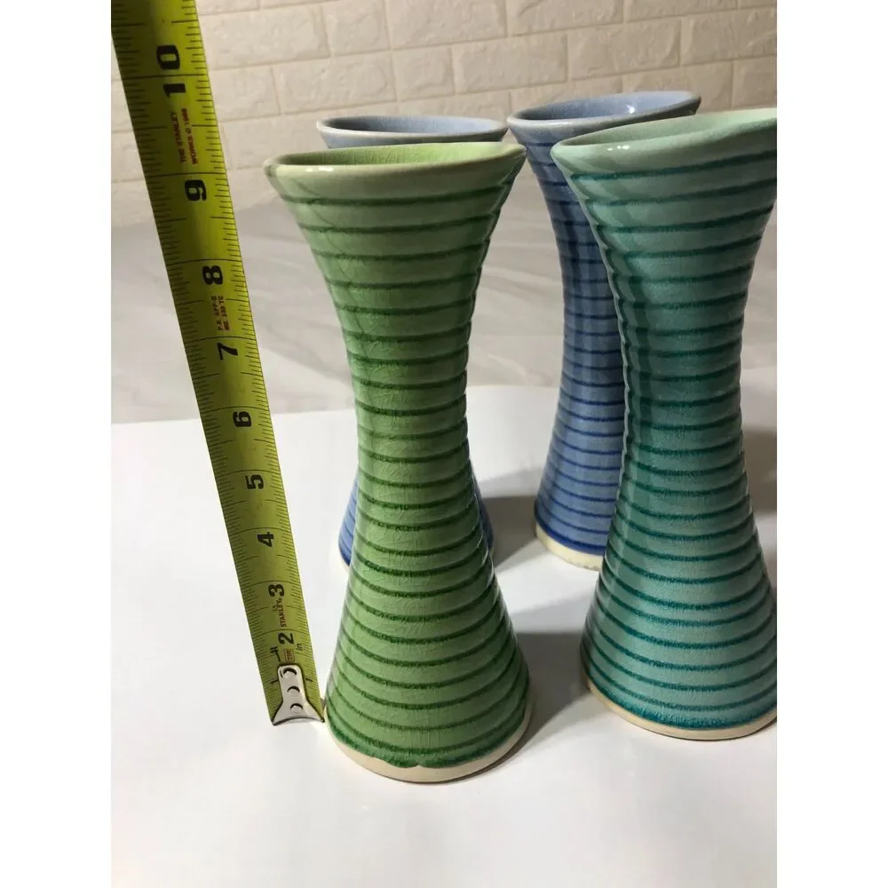 Pair Vintage IKEA Skamt Ceramic Taper Candle Holder Blue or Green Y2K Postmodern